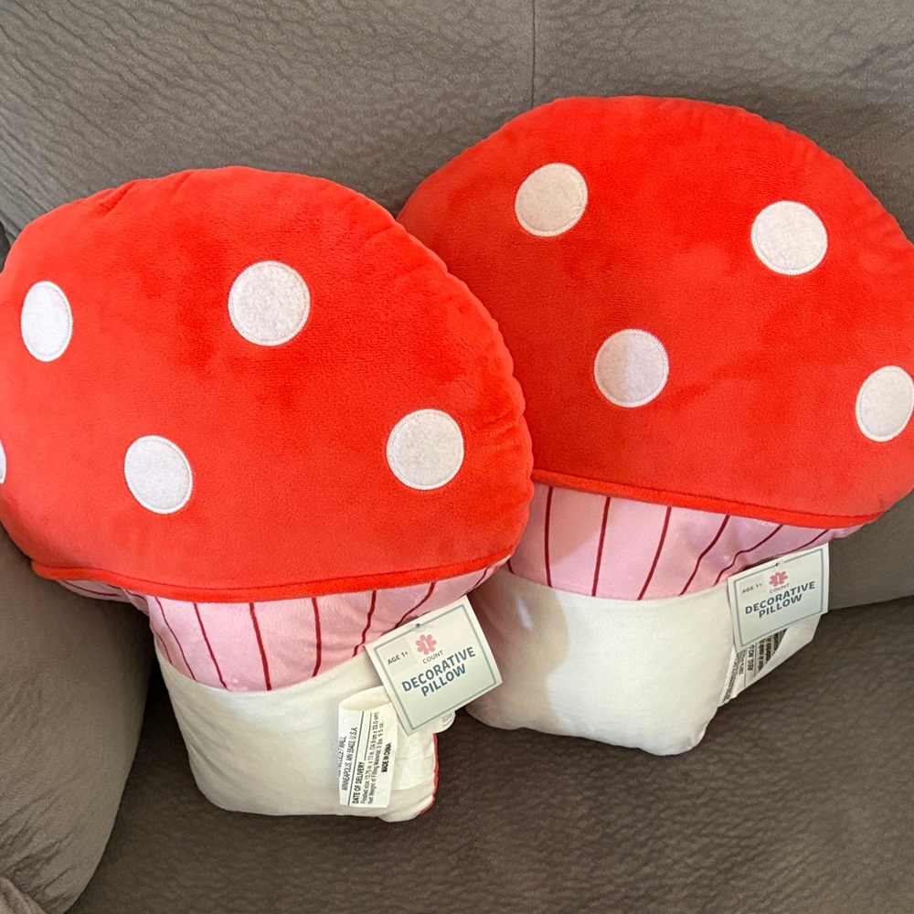 Decorative Red and White Mushroom Pillows x 2 NWT!